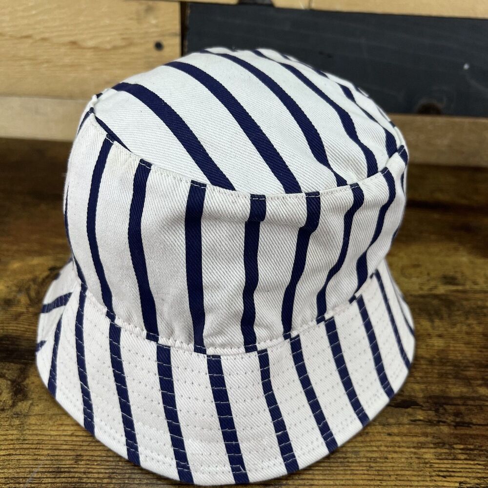 ZARA Bucket Hat Cap White Blue Stripes